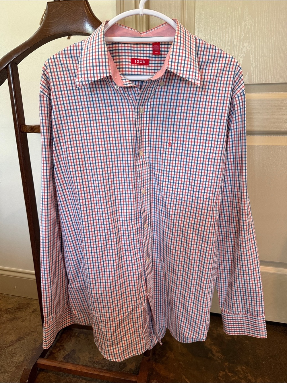 Izod Men’s Red and Blue Check Dress Shirt